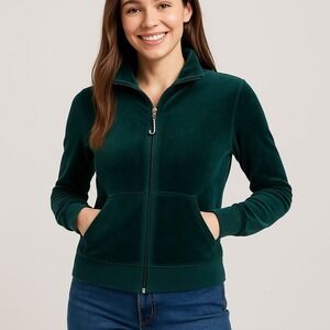 Vtg‎ Juicy Couture Velour Track Jacket Womens Large Y2K Deep Jade Green Full-Zip